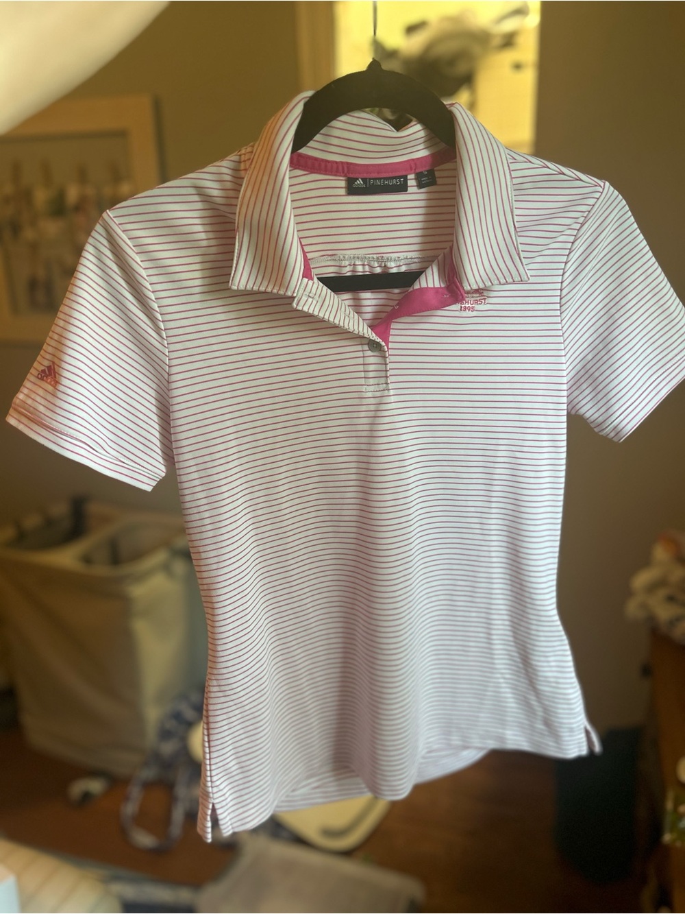 Adidas Pinehurst White and Pink Striped Women’s Polo